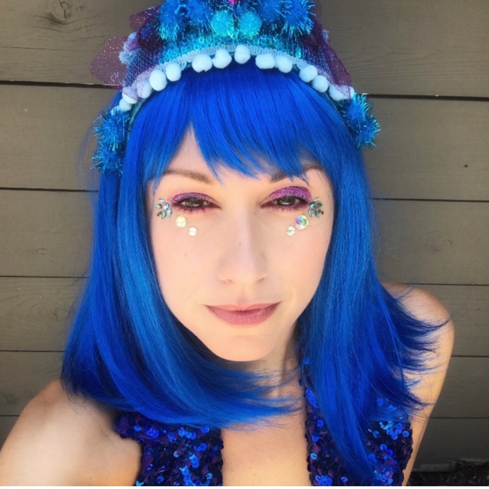 Bright blue wig